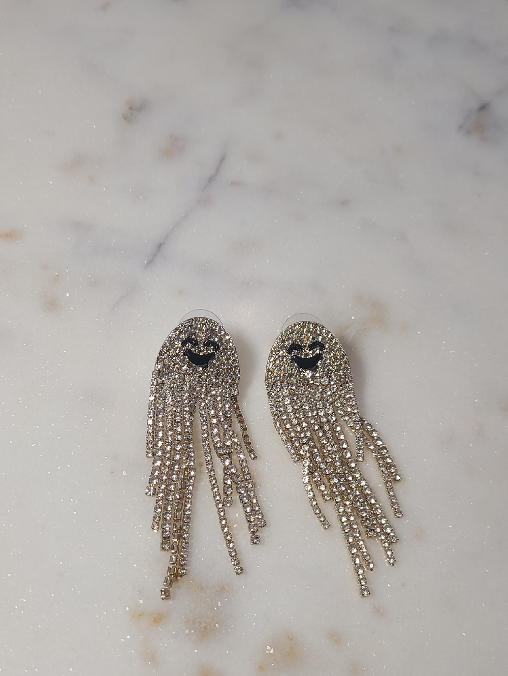 BaubleBar Gold Ghost Rhinestone Fringe Earrings with Black Accent